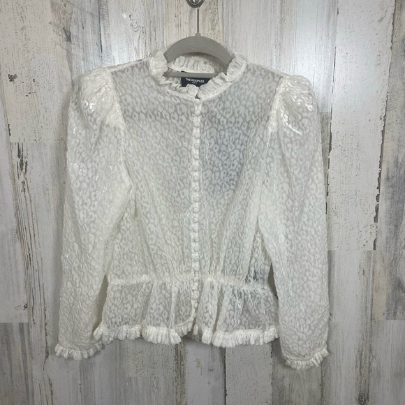The Kooples White Sheer Velvet Button Top Blouse Flock Leo size S NWT $258 - Picture 3 of 11